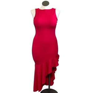 PrettyGarden Red Sleeveless High-Low Mermaid Ruffle Bodycon Dress Small NWOT